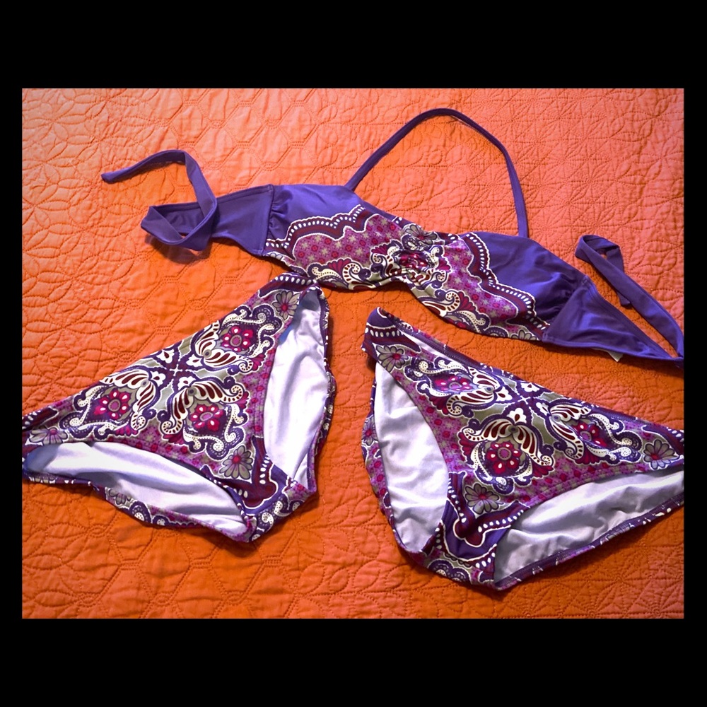 Prana swim suit 2 bottoms M, L. Size D top